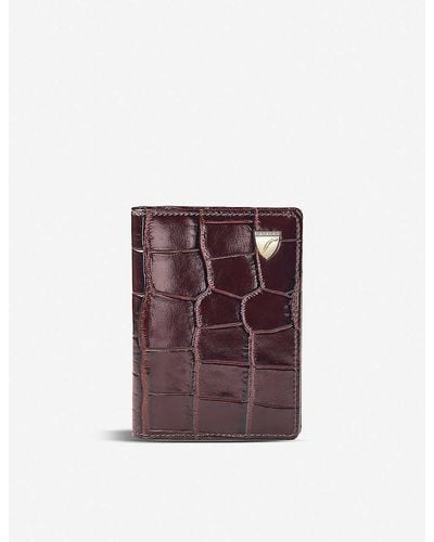 Aspinal of London Double Fold Croc-embossed Leather Card Holder - Purple