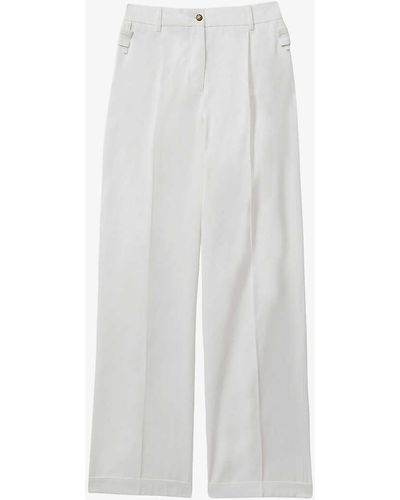 Reiss Harper Pressed-creased Wide-leg Mid-rise Cotton Trousers - White