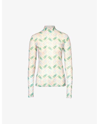 Casablanca Branded-print Long-sleeved Stretch-recycled Polyester Mesh Top X - White
