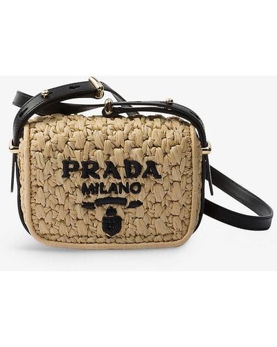 Prada Brand-embroidered Woven Shoulder Bag - Metallic
