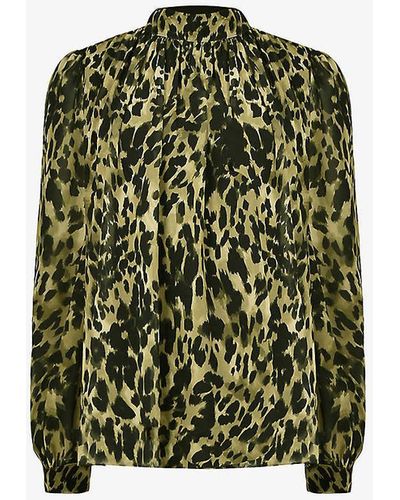 Ro&zo Long-sleeved Leopard-print Recycled-polyester Blouse - Green