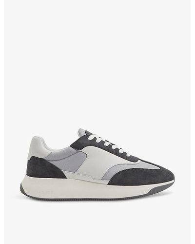 Reiss Emmett Contrast-panel Leather And Suede Low-top Sneakers - Gray
