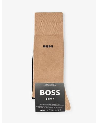 BOSS Logo-pattern Pack Of Two Cotton-blend Socks - Natural