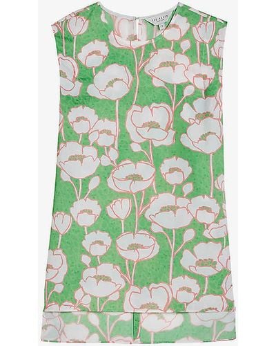 Ted Baker Kelany Floral-print Sleeveless Woven Top - Green
