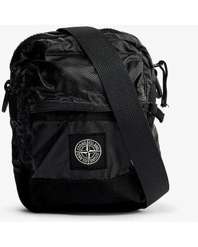 Stone Island Logo-patch Coated-cotton Cross-body Bag - Black