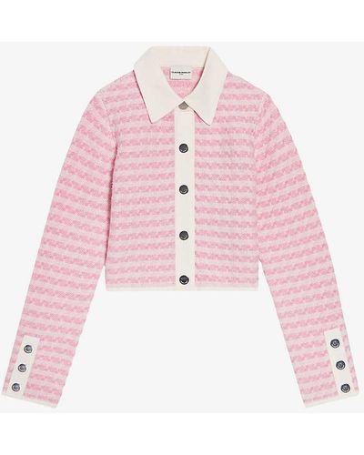Claudie Pierlot Zig-zag-weave Contrast-trim Stretch-knit Cardigan - Pink