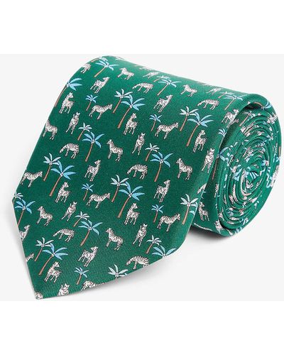 Ferragamo Arazzo Animal-pattern Silk Tie - Green