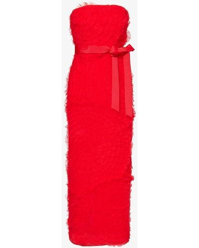 Huishan Zhang Monica Bow-embellished Mesh Midi Dress - Red