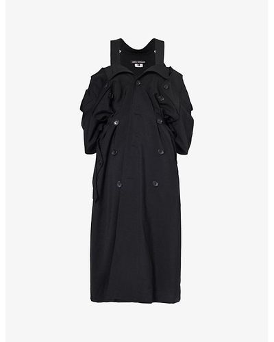 Junya Watanabe Off-the-shoulder Belted-waist Wool-blend Coat - Black