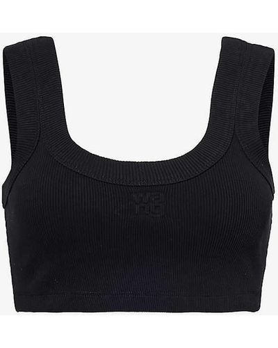 Alexander Wang Brand-embossed Cropped Stretch-cotton Top - Black
