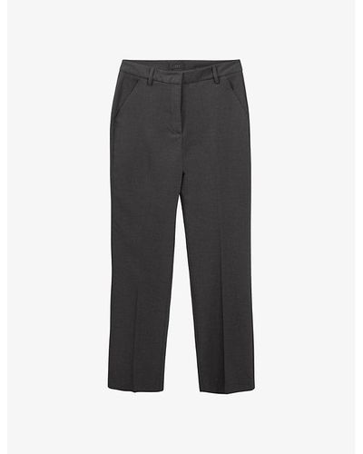 IKKS Birdseye-weave Straight-leg Mid-rise Stretch-woven Pants - Grey