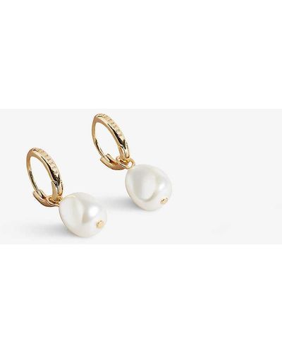 Ted Baker Periaa Brass And Faux-pearl huggie Earrings - White