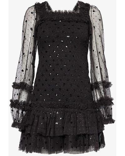 Needle & Thread Polka Dot Sequin-embellished Recycled-polyester Mini Dress - Black