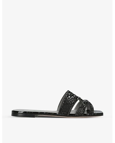 Gina Beaux Crystal-embellished Leather Sandals - Black