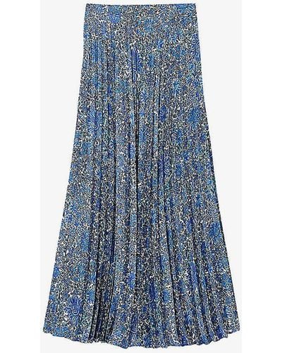 Sandro Floral-print High-rise Woven Midi Skirt - Blue