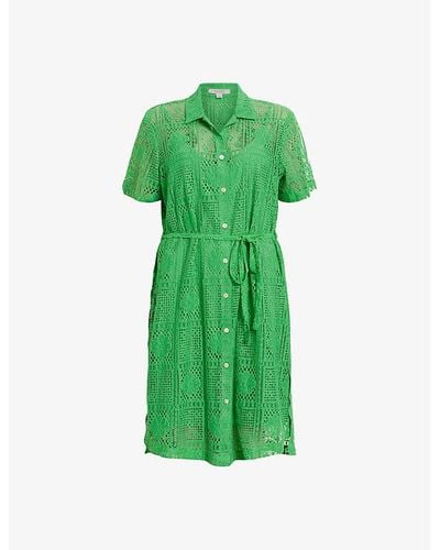 AllSaints Athea Belted-waist Regular-fit Crochet Mini Dress - Green