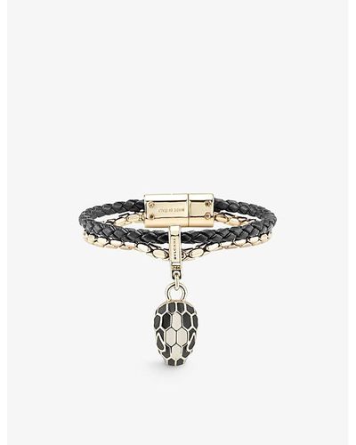 BVLGARI Serpenti Forever Leather And Yellow Gold-plated Brass Bracelet - White