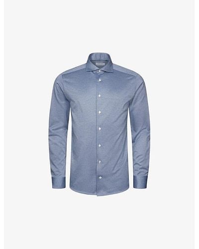 Eton Mélange-weave Slim-fit Cotton Shirt - Blue