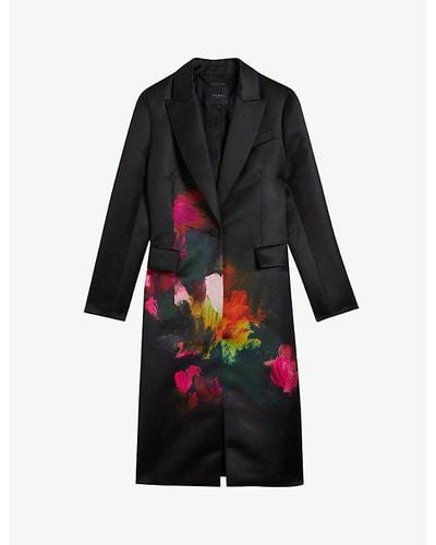 Ted Baker Anastay Abstract-print Single-breasted Satin Coat - Red