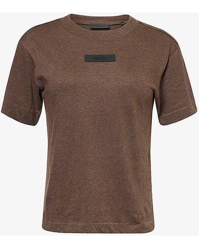 Fear Of God Brand-patch Cotton-blend T-shirt - Brown
