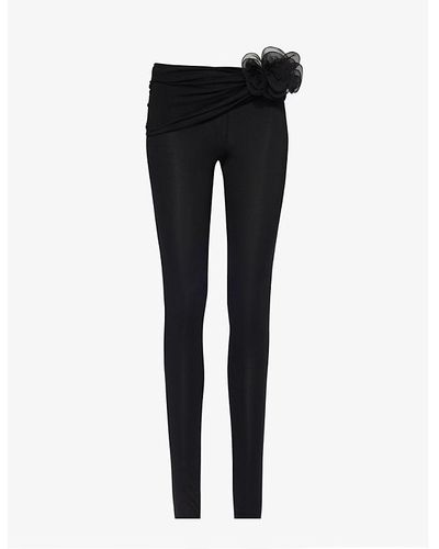 Magda Butrym Floral-embellished Skinny-leg Mid-rise Stretch-woven Pants - Black