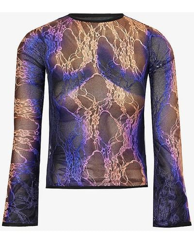 Sinead Gorey Gradient-pattern Long-sleeved Lace Top X - Blue