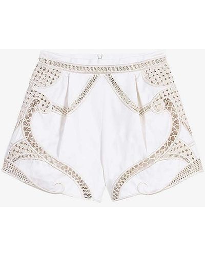 Maje Crochet-panel High-rise Cotton Shorts - White