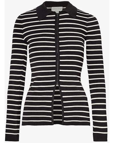 Pretty Lavish Stripe-pattern Slim-fit Knitted Top - Black