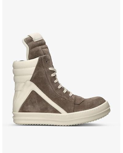 Rick Owens Geobasket Lace-up Suede High-top Sneakers - Natural