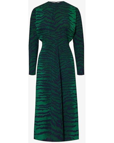 Victoria Beckham Green Vy Dolman Round-neck Slim-fit Woven Midi Dress