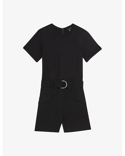 Ted Baker Plara Short-sleeve Belted-waist Stretch-woven Playsuit - Black