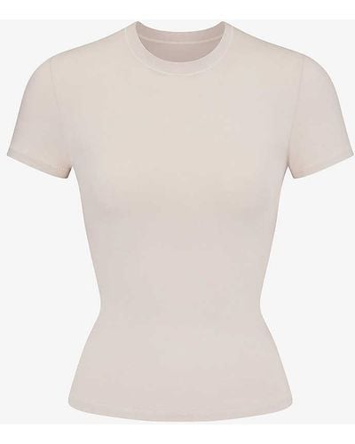 Skims Short-sleeved Slim-fit Stretch-cotton T-shirt Xx - White