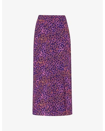 Whistles Leopard-print High-rise Woven Midi Skirt - Purple