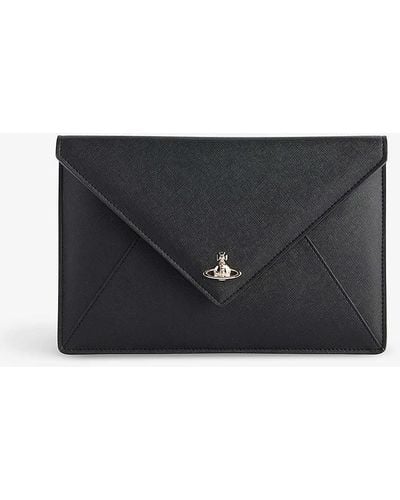 Vivienne Westwood Logo-plaque Envelope Leather Clutch - Black