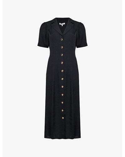 Reformation Wilde Puff-sleeve Button-front Woven Midi Dress - Black
