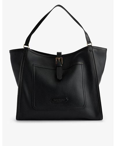 Tom Ford Branded-patch Leather Tote Bag - Black