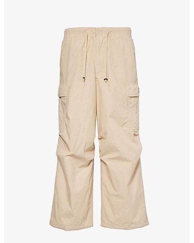 Obey Giant Parachute Brand-patch Wide-leg Relaxed-fit Cotton-poplin Trousers - Natural