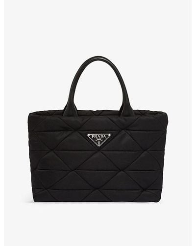 Prada Re-nylon Quilted Recycled-polyamide And Leather Tote Bag - Black