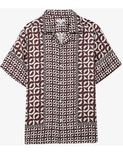 Reiss Prentice Geometric-print Short-sleeve Woven Shirt - Brown