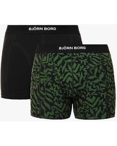 Björn Borg Branded-waistband Mid-rise Pack Of Two Organic Stretch-cotton Boxers - Green