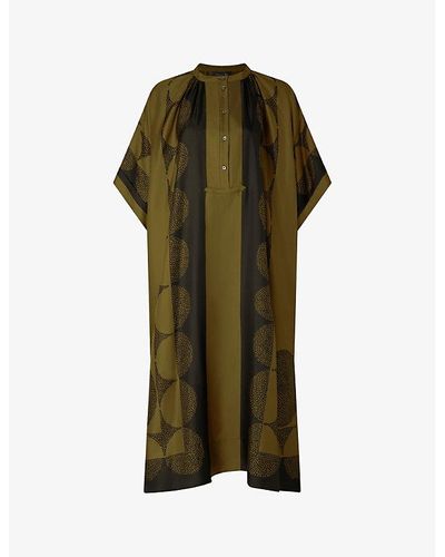 Soeur Athena Graphic-print Silk Midi Dress - Green