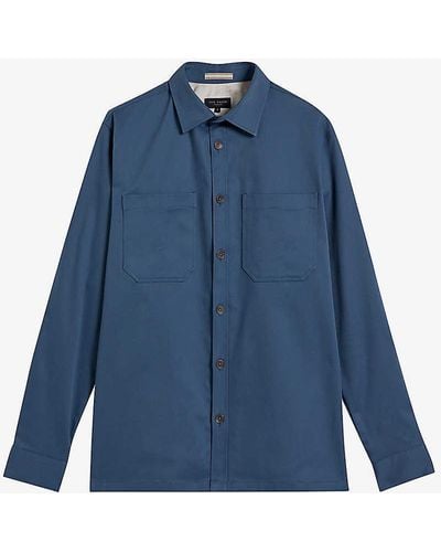 Ted Baker Hastings Patch Pocket Stretch-cotton Twill Overshirt - Blue