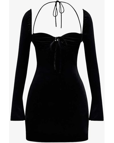House Of Cb Babydoll Halter-neck Stretch-velvet Mini Dress - Black