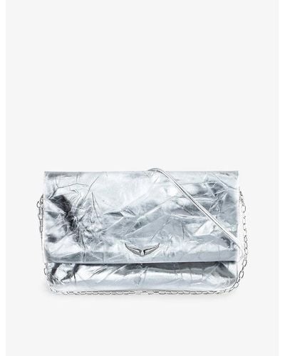Zadig & Voltaire Rock Eternal Extra-large Crinkled-texture Metallic-leather Clutch Bag - Blue