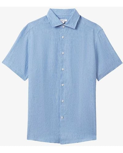 Reiss Holiday Regular-fit Short-sleeve Linen Shirt Xx - Blue
