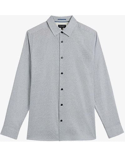 Ted Baker Alham Geometric Micro-print Stretch-cotton Shirt - Grey