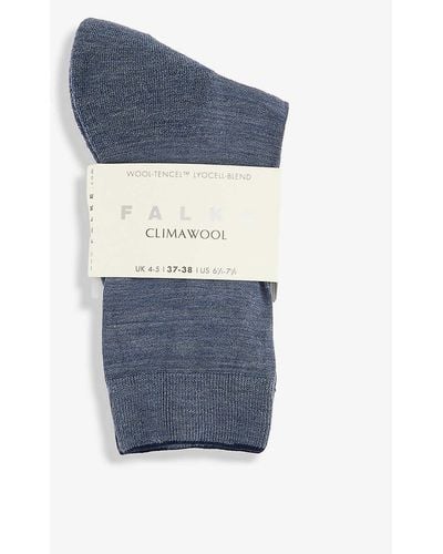 FALKE Climawool Elasticated-trim Knitted Socks - Blue