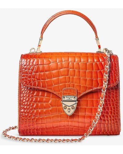 Aspinal of London Mayfair Medium Croc-embossed Leather Top-handle Bag - Orange