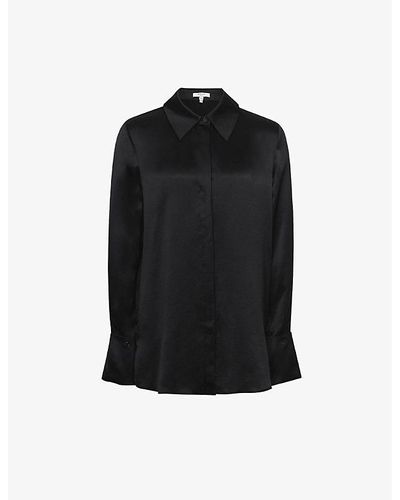 Reiss Hailey Point-collar Silk Shirt - Black