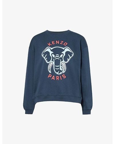 KENZO Elephant Graphic-print Cotton Sweatshirt - Blue